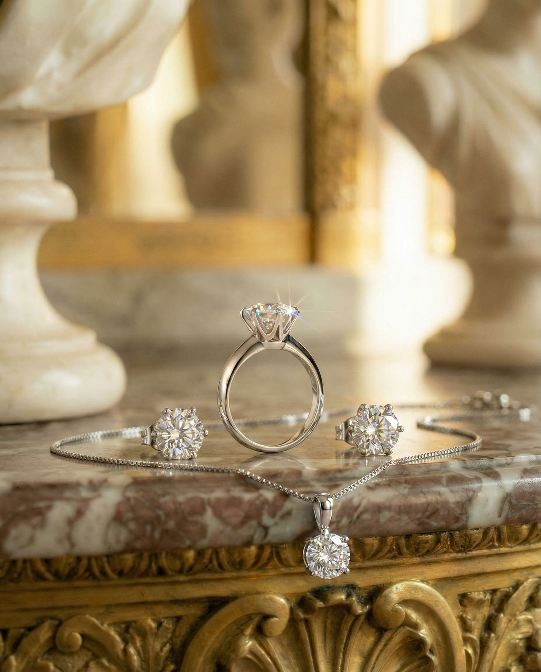 Satéur Destinée Trio arrangement - ring standing with necklace and earrings