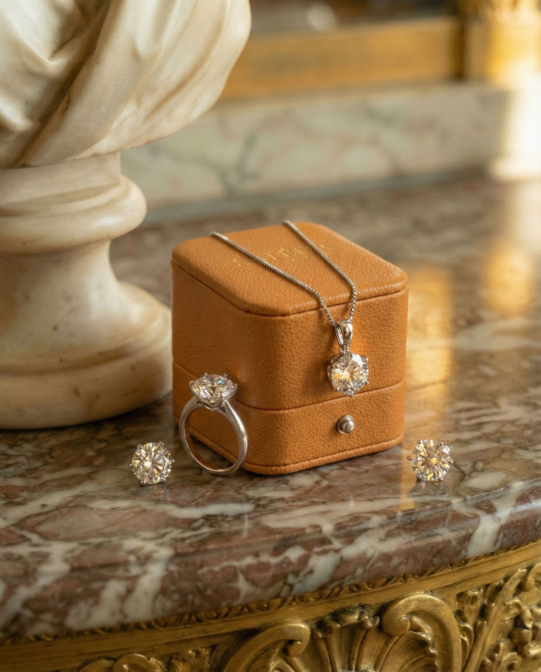 Satéur Destinée Trio draped on closed leather box