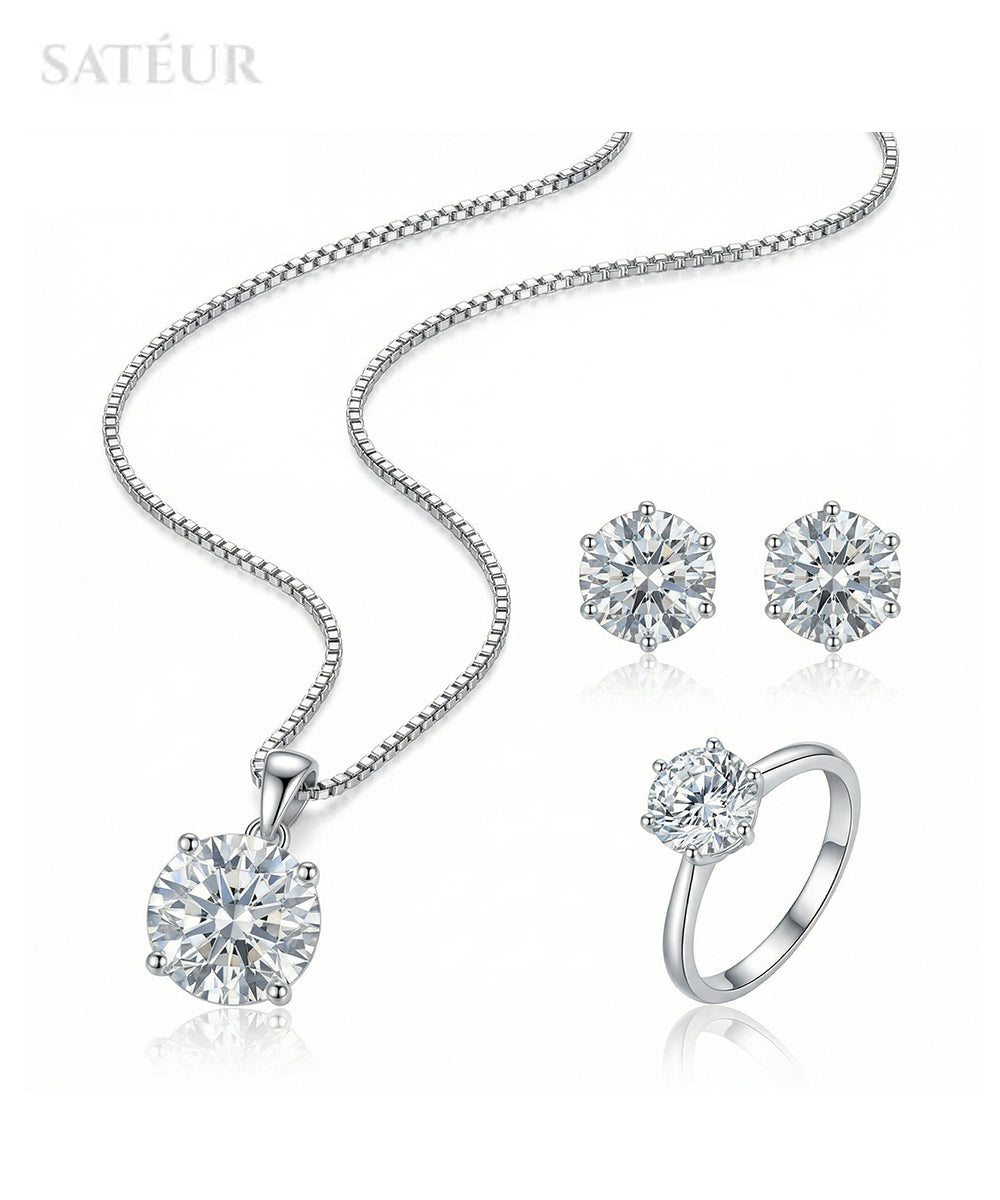 Satéur Destinée Trio - Ring, Necklace, Earrings on white background