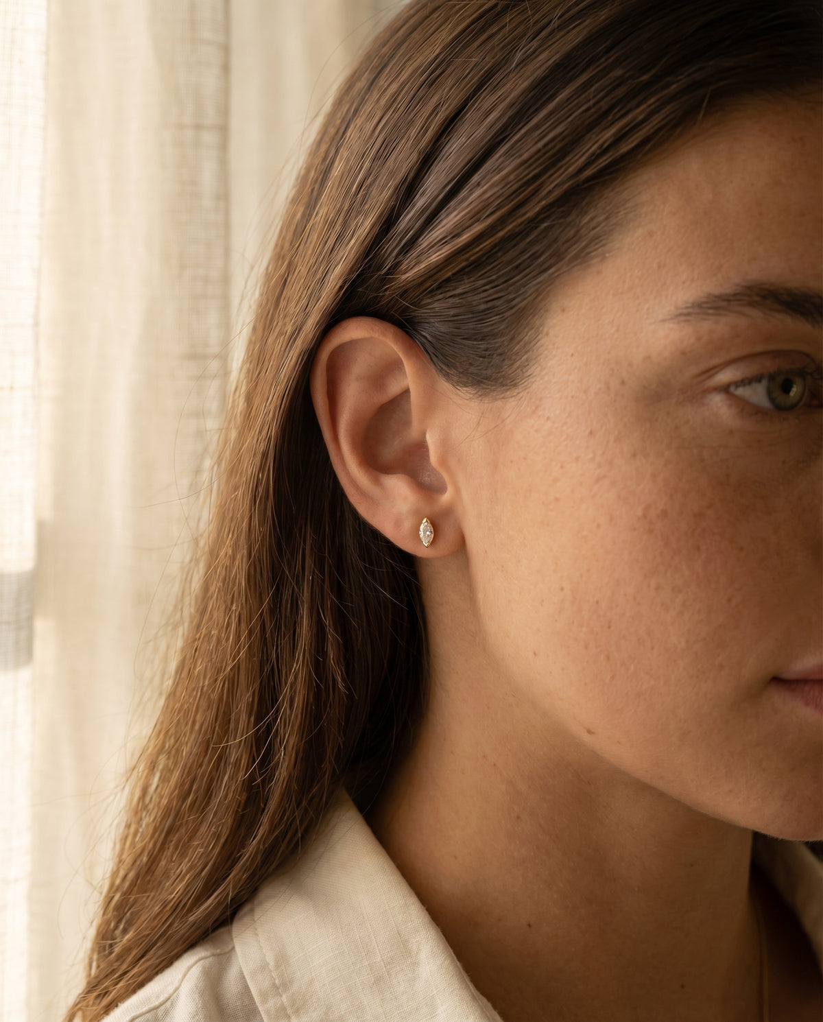 Satéur Feuille Diamond Studs™, 14K Solid Gold worn