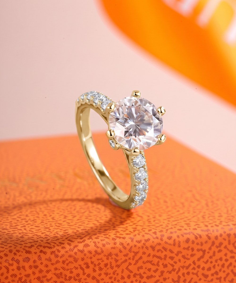 Satéur Aurous Gold Victoire Ring — 18K gold finish diamond-look solitaire — white-01