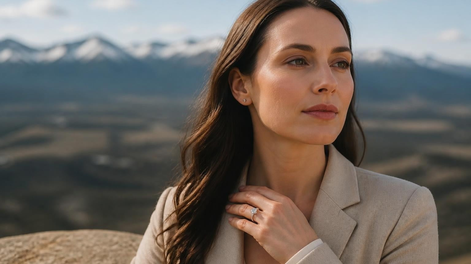 Best engagement rings in Aurora, Colorado — Satéur Destinée Ring with Rocky Mountain backdrop