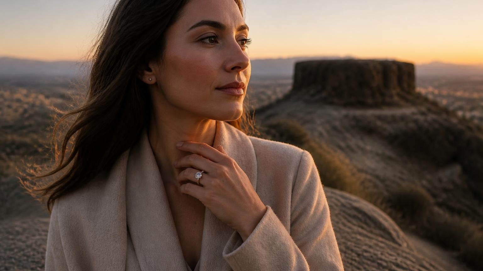 Best engagement rings in Boise — Satéur Destinée Ring with Table Rock backdrop