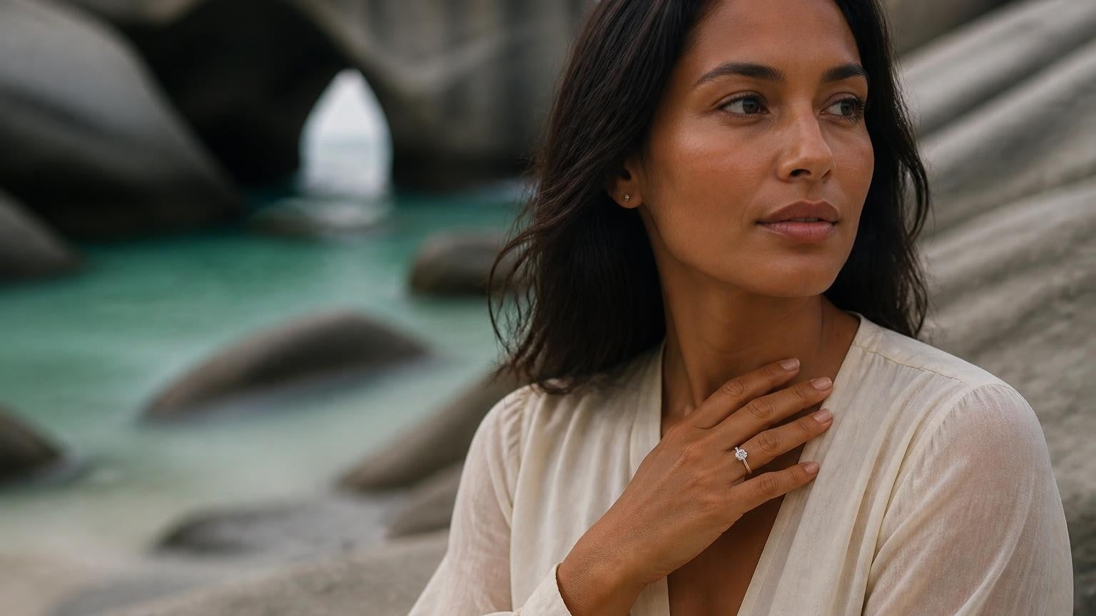 Best engagement ring in the British Virgin Islands — Satéur Destinée Ring™ at The Baths, Virgin Gorda