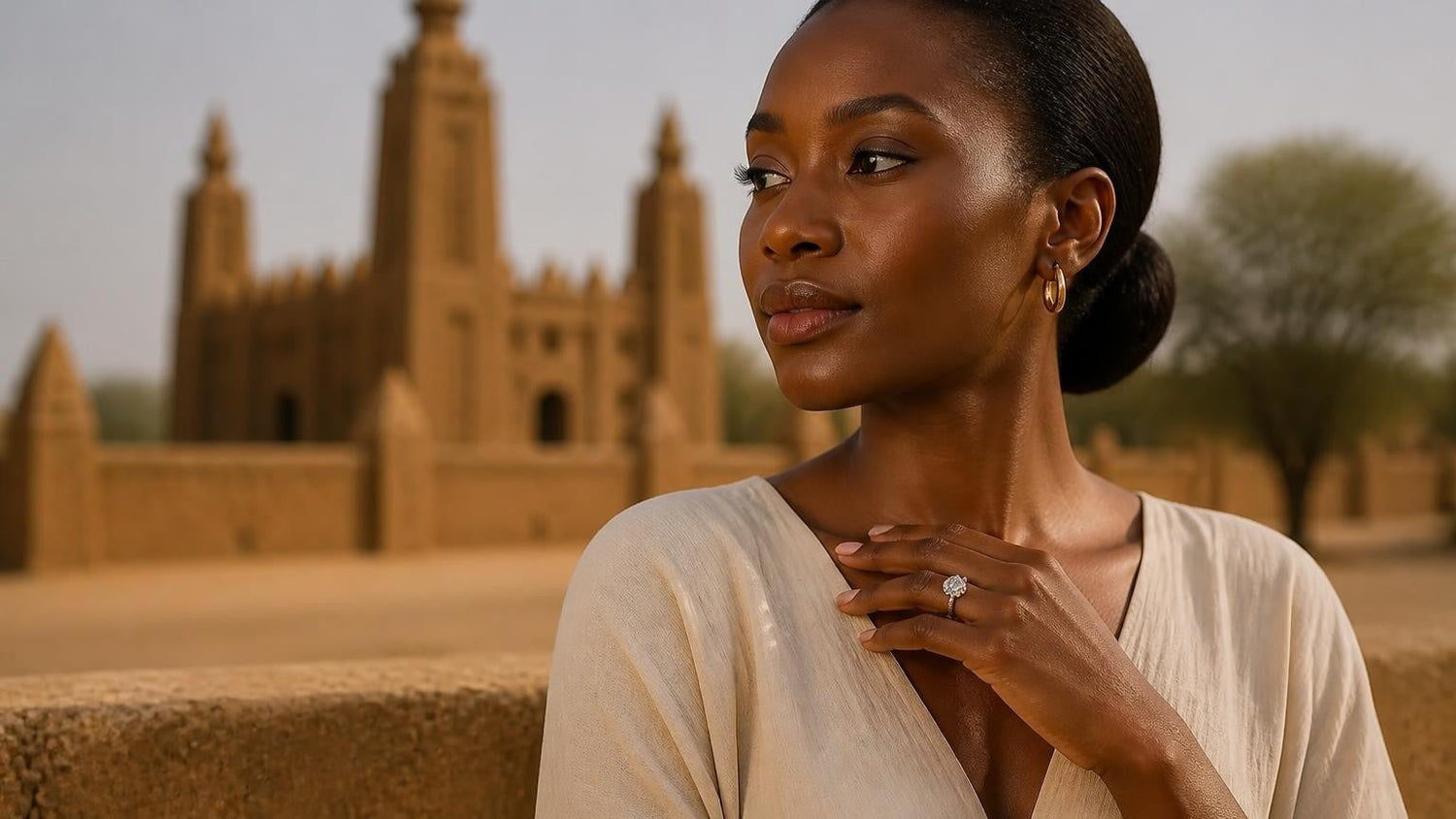 Best engagement rings in Burkina Faso — Satéur Destinée Ring with Grand Mosquée de Bobo-Dioulasso