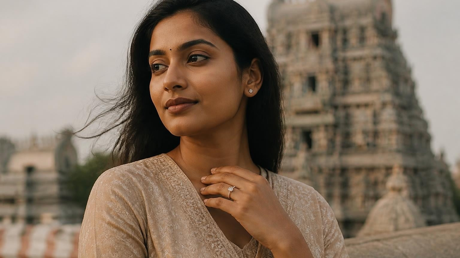 Best engagement rings in Chennai — Satéur Destinée Ring with Kapaleeshwarar Temple gopuram
