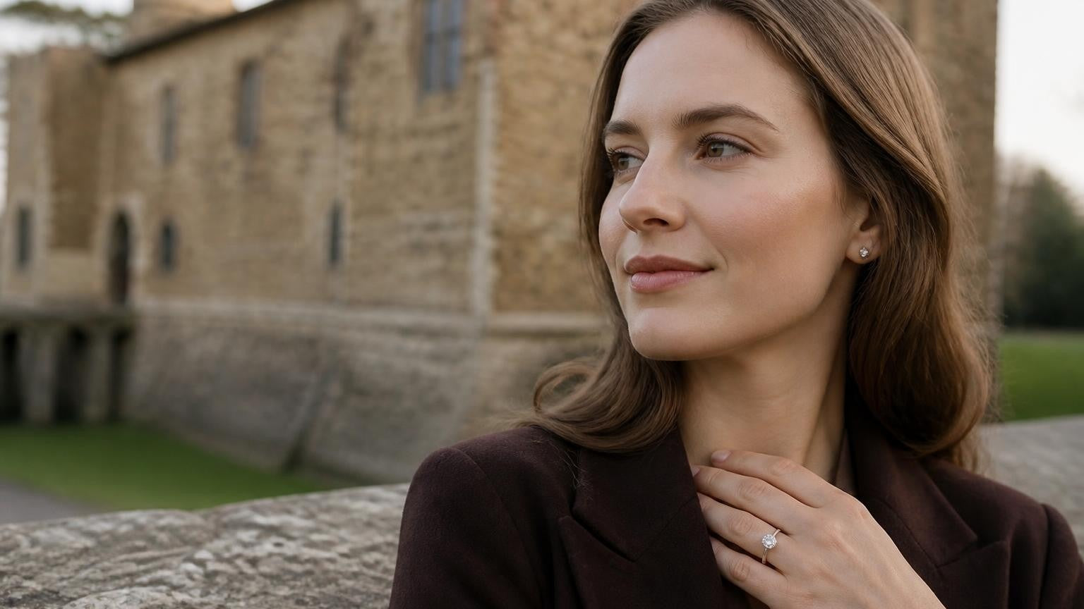 Best engagement rings in Colchester — Satéur Destinée Ring™ against Colchester Castle