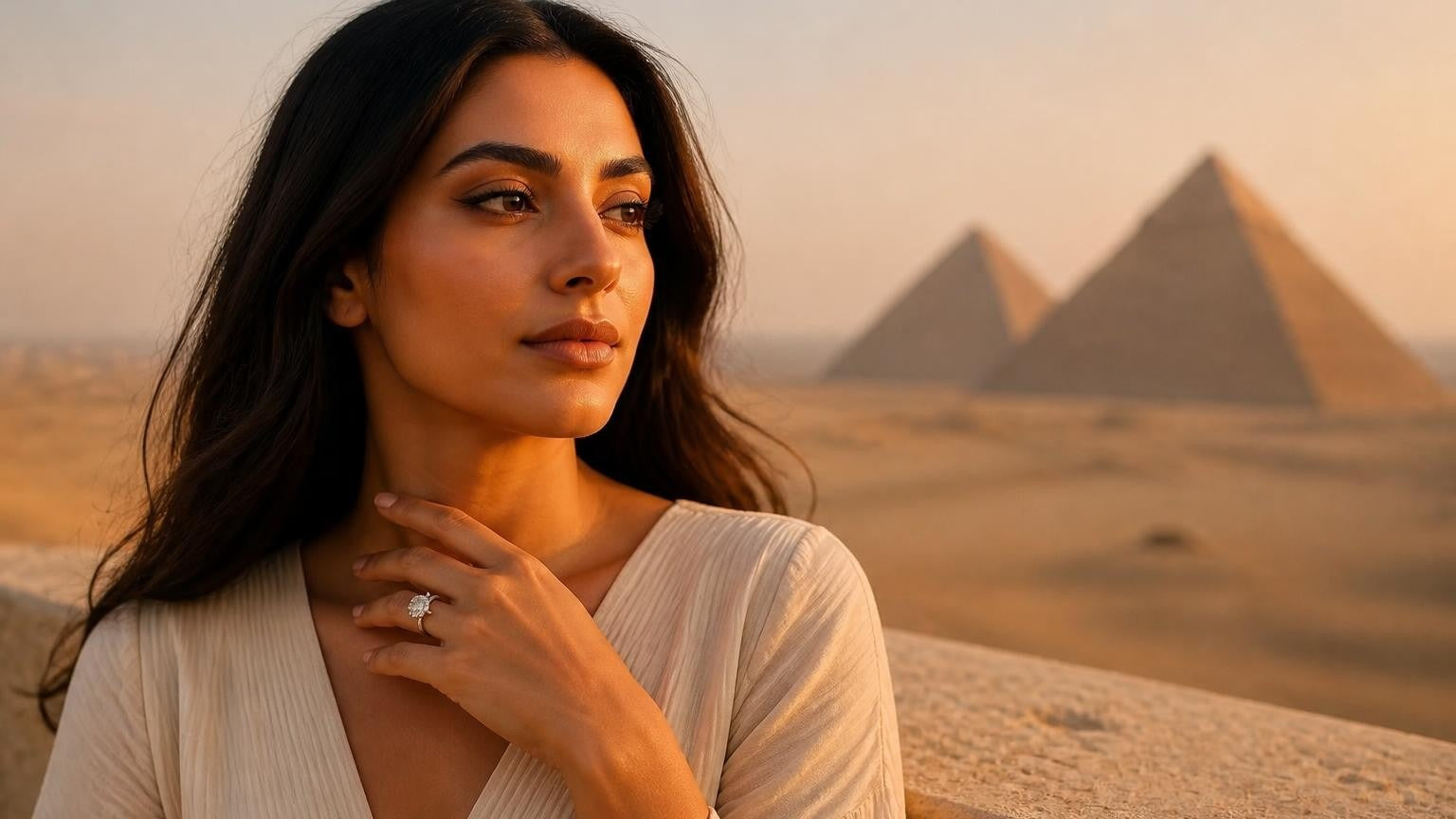 Best engagement ring in Egypt — Satéur Destinée Ring™ with the Pyramids of Giza