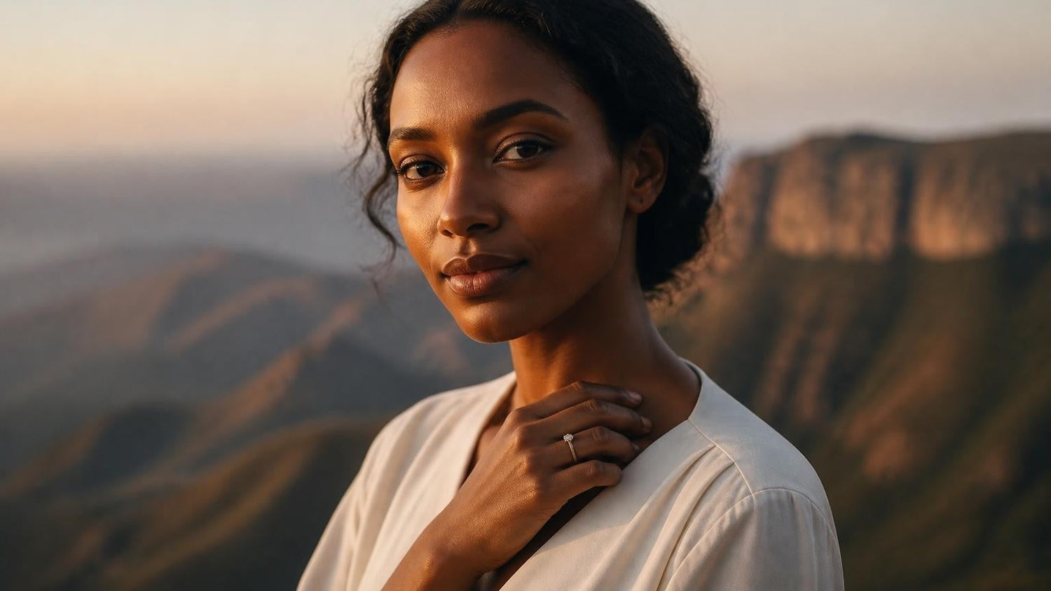 Best engagement rings in Ethiopia — Satéur Destinée Ring with Simien Mountains escarpment backdrop