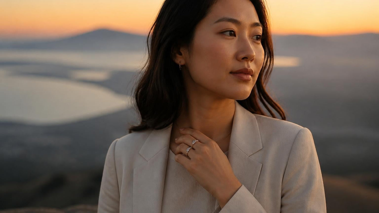 Best engagement rings in Fremont — Satéur Destinée Ring, Mission Peak view across San Francisco Bay