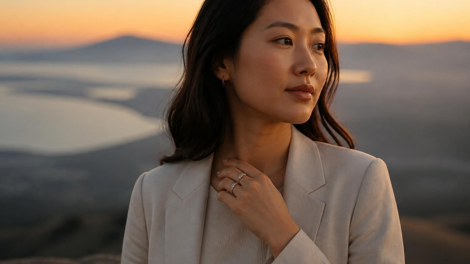 Best engagement rings in Fremont — Satéur Destinée Ring, Mission Peak view across San Francisco Bay
