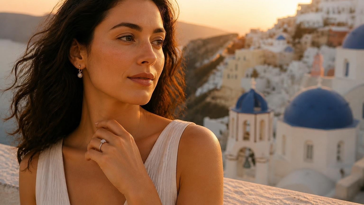Best engagement rings in Greece — Satéur Destinée Ring worn in Santorini