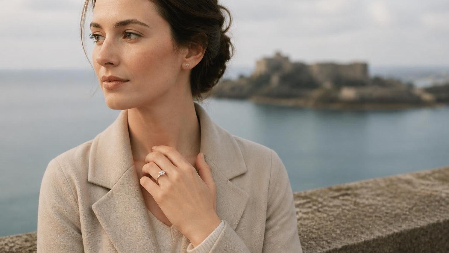 Best engagement rings in Guernsey — Satéur Destinée Ring with Castle Cornet harbour
