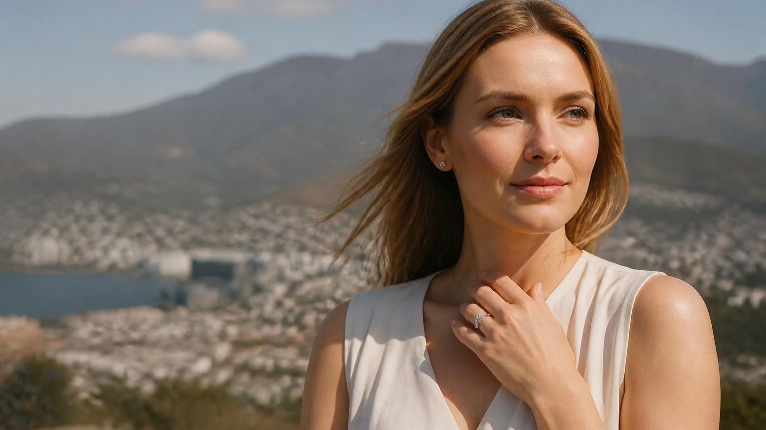 Best engagement rings in Hobart — Satéur Destinée Ring with Mount Wellington backdrop