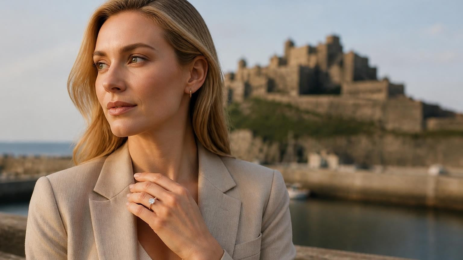 Best engagement rings in Jersey — Satéur Destinée Ring™ with Mont Orgueil Castle, Gorey