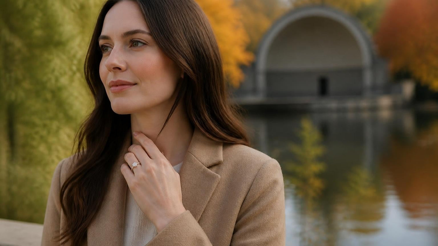 Best engagement ring in Kitchener — Satéur Destinée Ring™ at Victoria Park in autumn colours