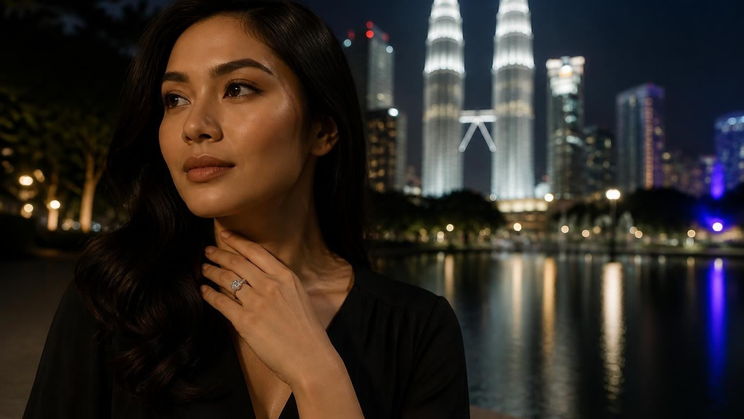 Best engagement rings in Kuala Lumpur — Satéur Destinée Ring with Petronas Towers