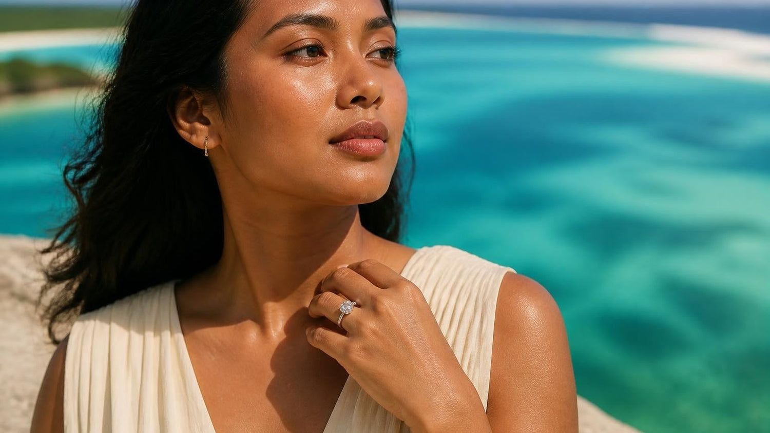 Best engagement rings in Marshall Islands — Satéur Destinée Ring with Majuro Atoll lagoon