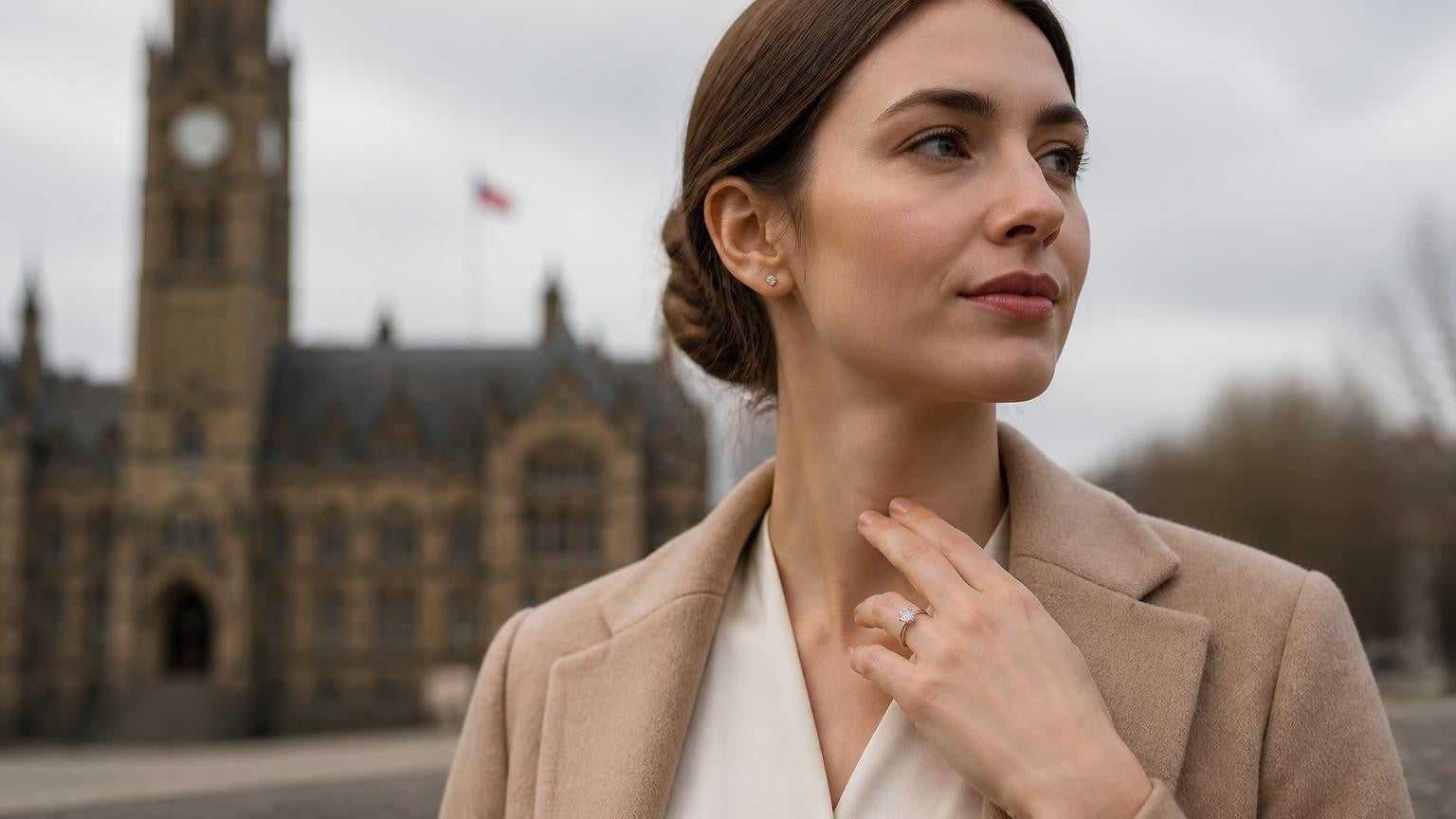 Best engagement rings in Rochdale — Satéur Destinée Ring™ with Rochdale Town Hall
