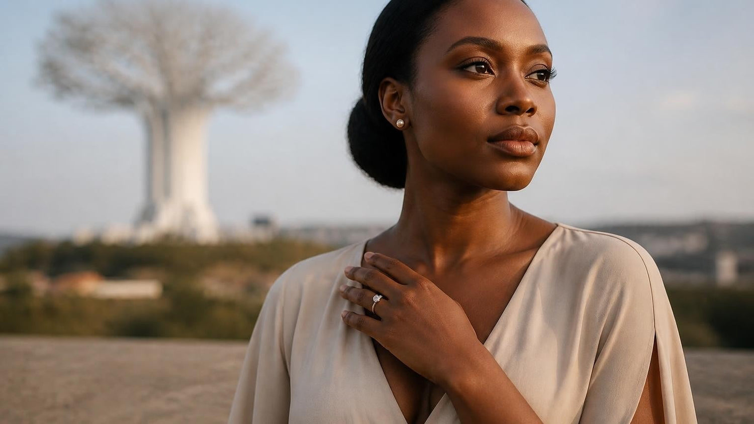 Best engagement rings in Sierra Leone — Satéur Destinée Ring with Cotton Tree monument, Freetown