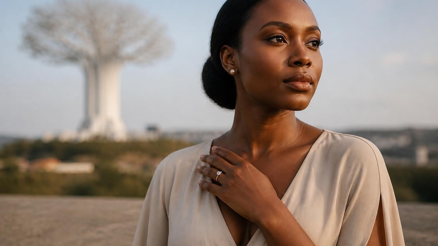 Best engagement rings in Sierra Leone — Satéur Destinée Ring with Cotton Tree monument, Freetown