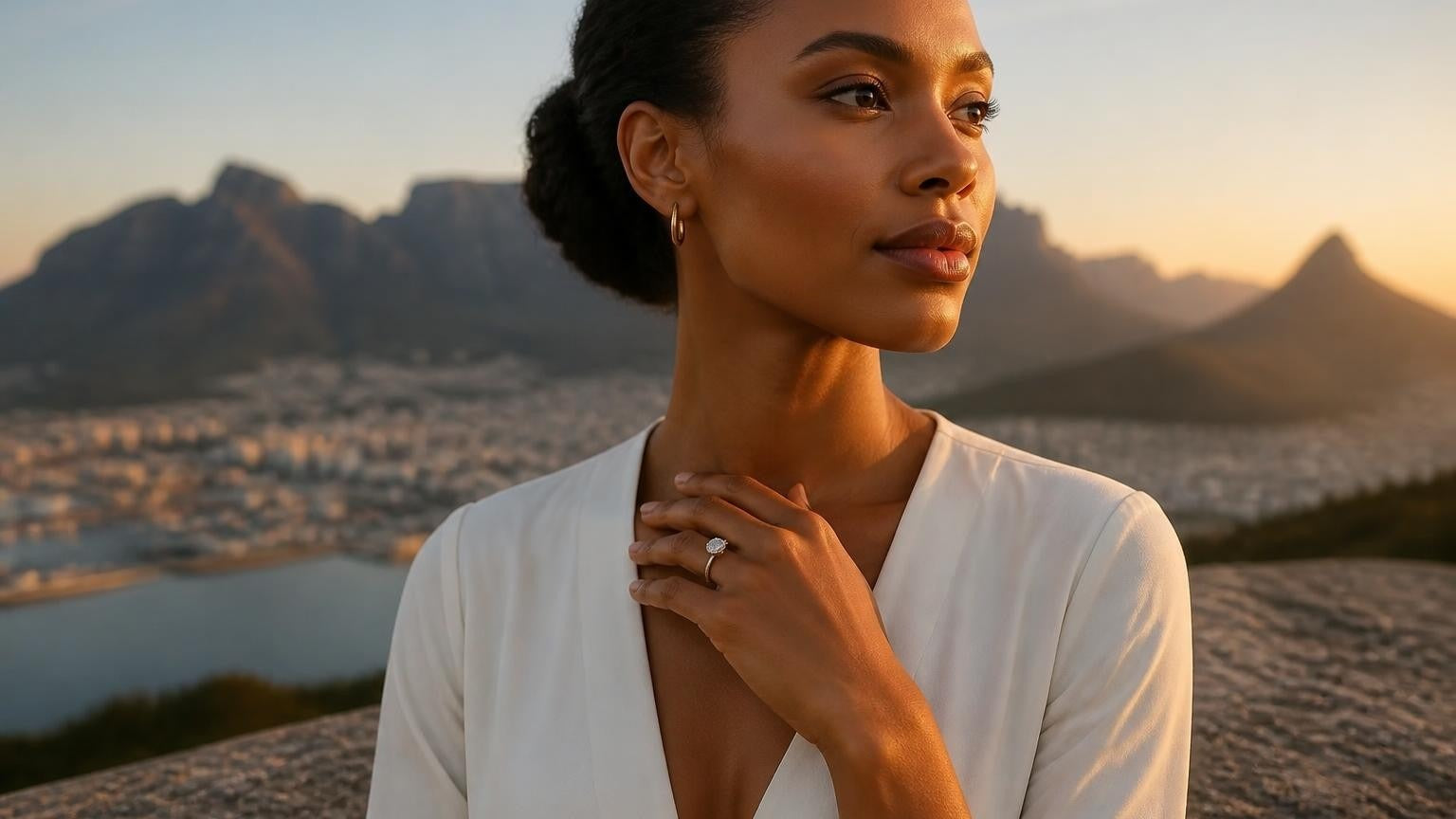 Best engagement rings in South Africa — Satéur Destinée Ring with Table Mountain backdrop