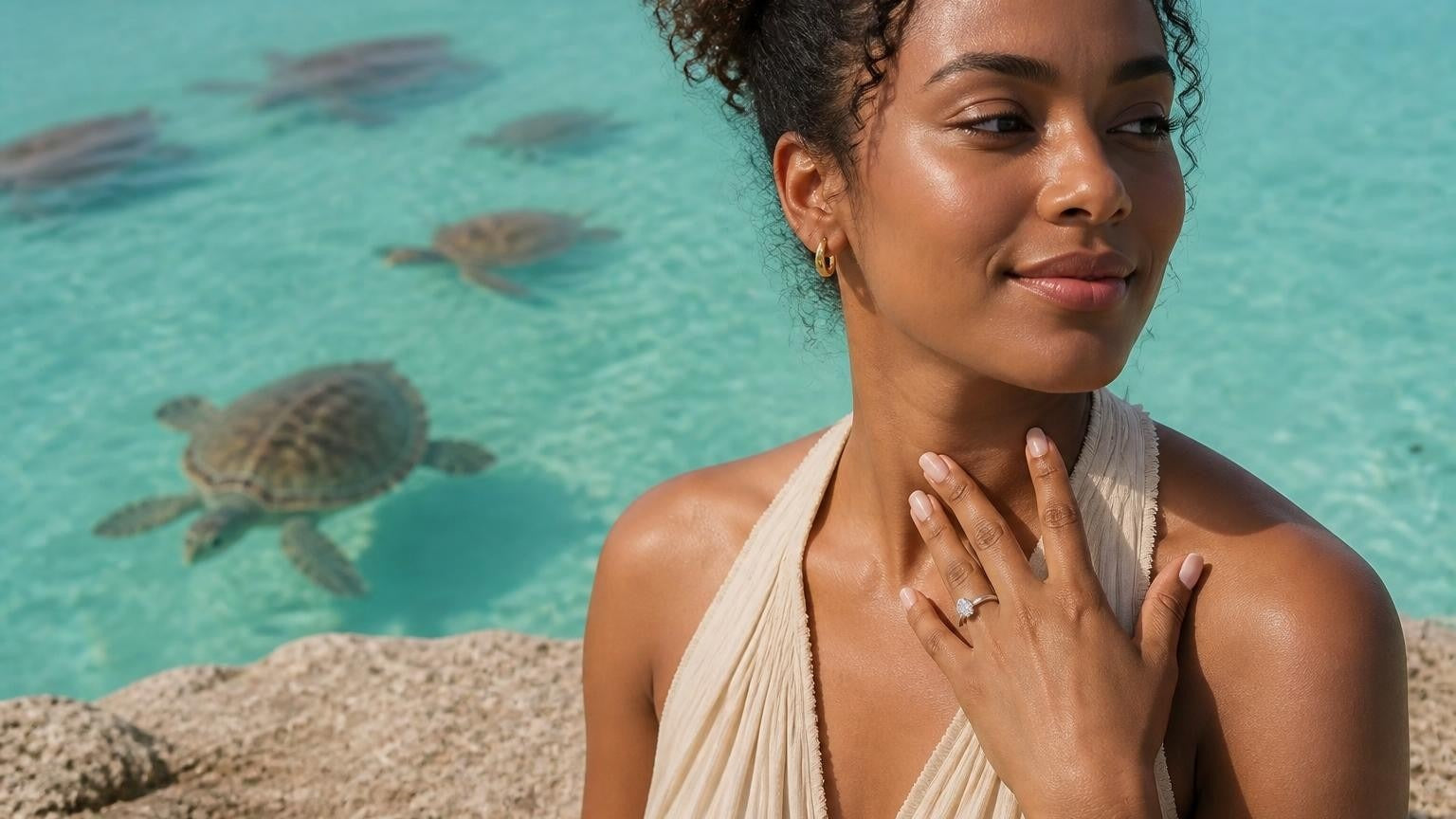 Best engagement rings in Saint Vincent and the Grenadines — Satéur Destinée ring at the Tobago Cays