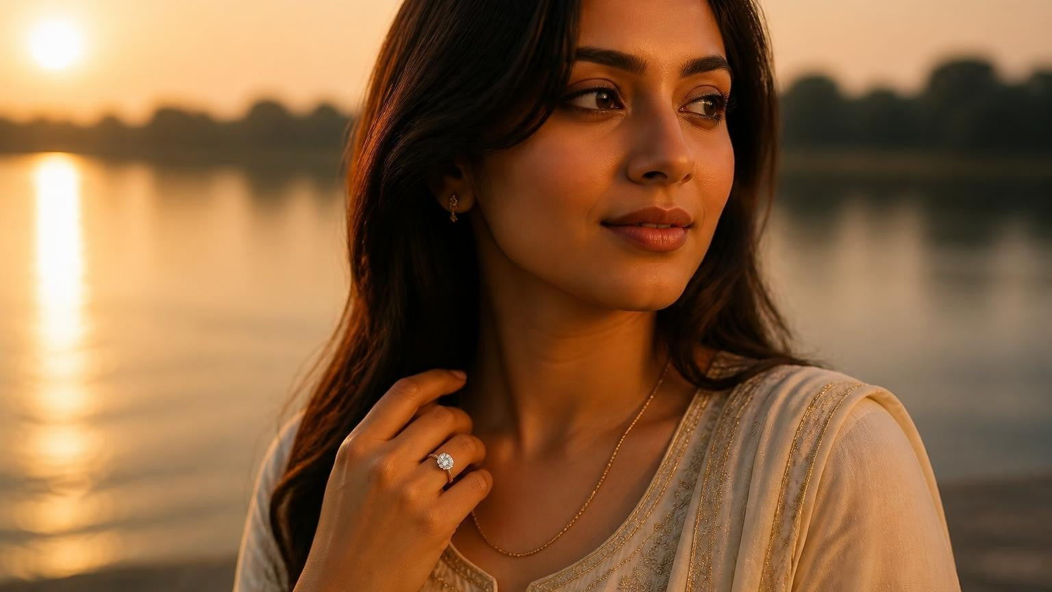 Best engagement rings in Surat — Satéur Destinée Ring™ at the Tapi River