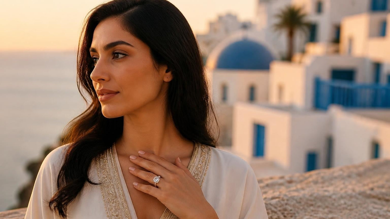 Best engagement rings in Tunisia — Satéur Destinée Ring with Sidi Bou Said landmark