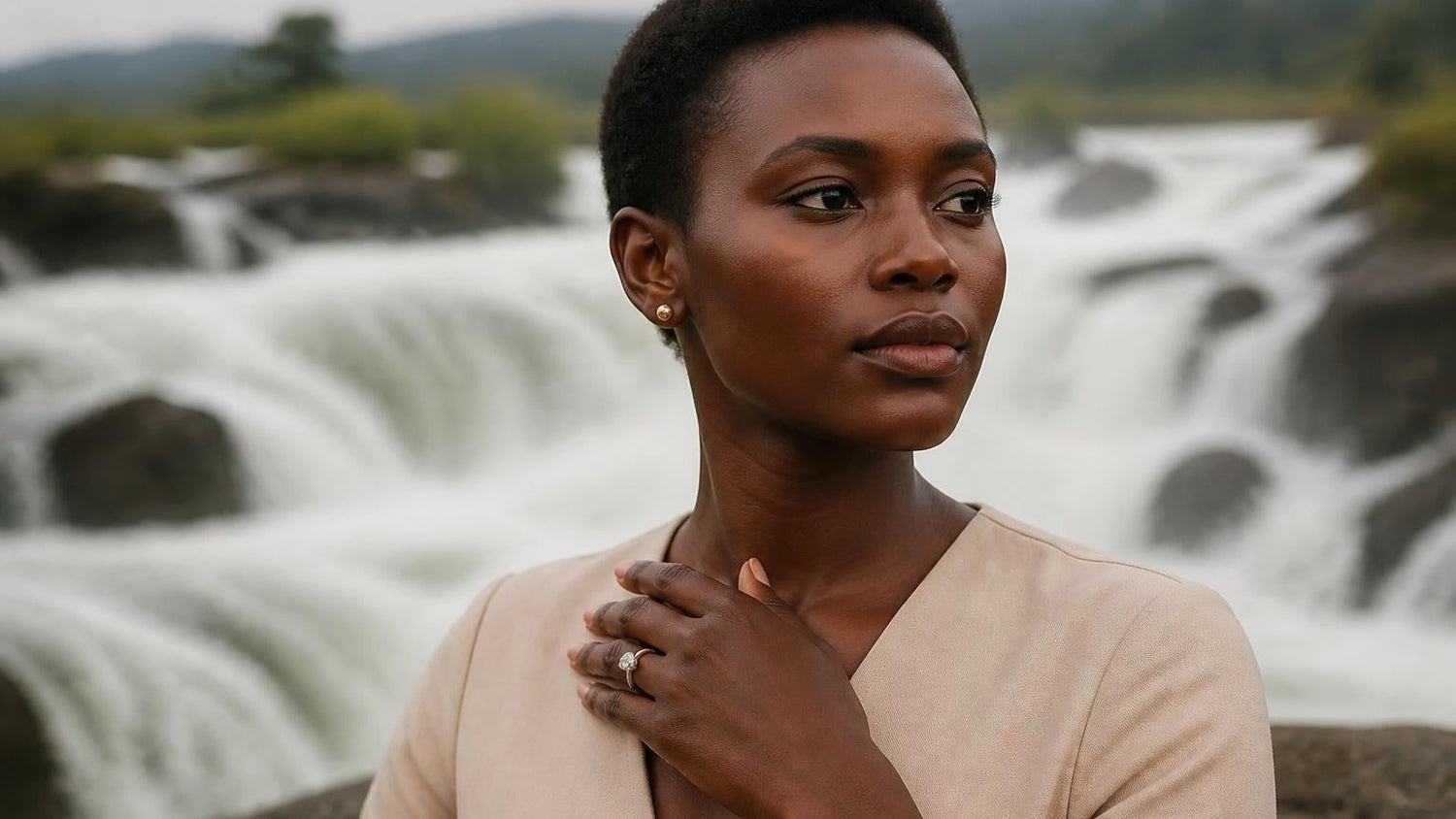 Best engagement rings in Uganda — Satéur Destinée Ring with Bujagali Falls on the Nile