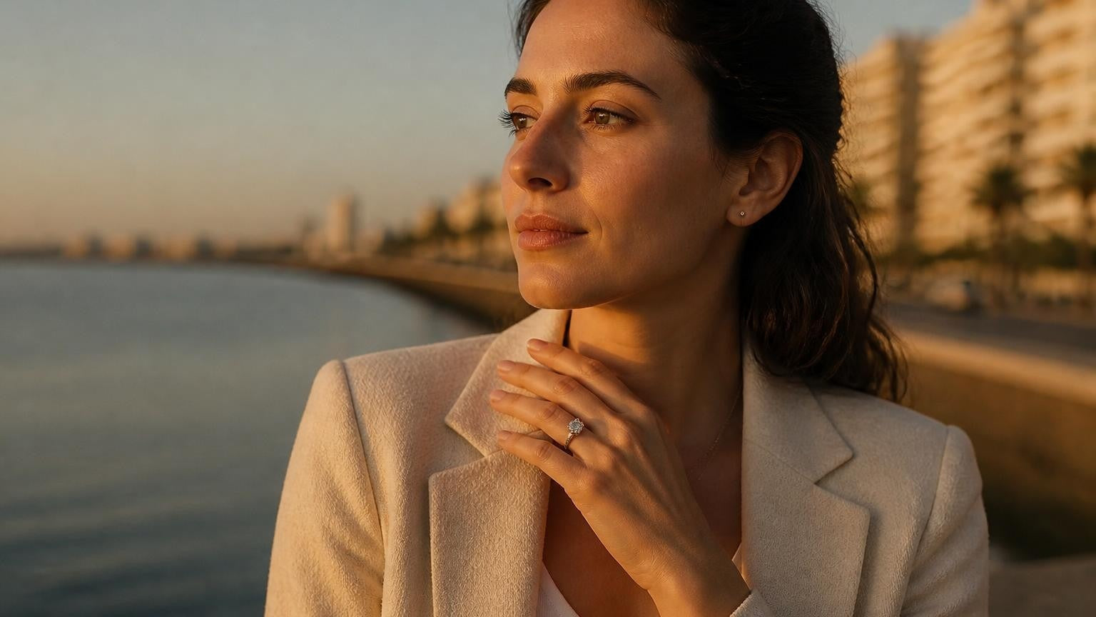 Best engagement rings in Uruguay — Satéur Destinée Ring on the Rambla riverfront, Montevideo