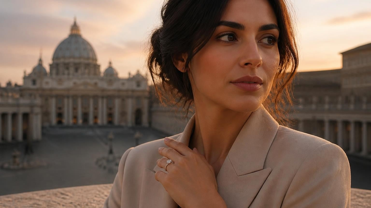 Best engagement rings in Vatican City — Satéur Destinée Ring with St. Peter's Basilica at dawn