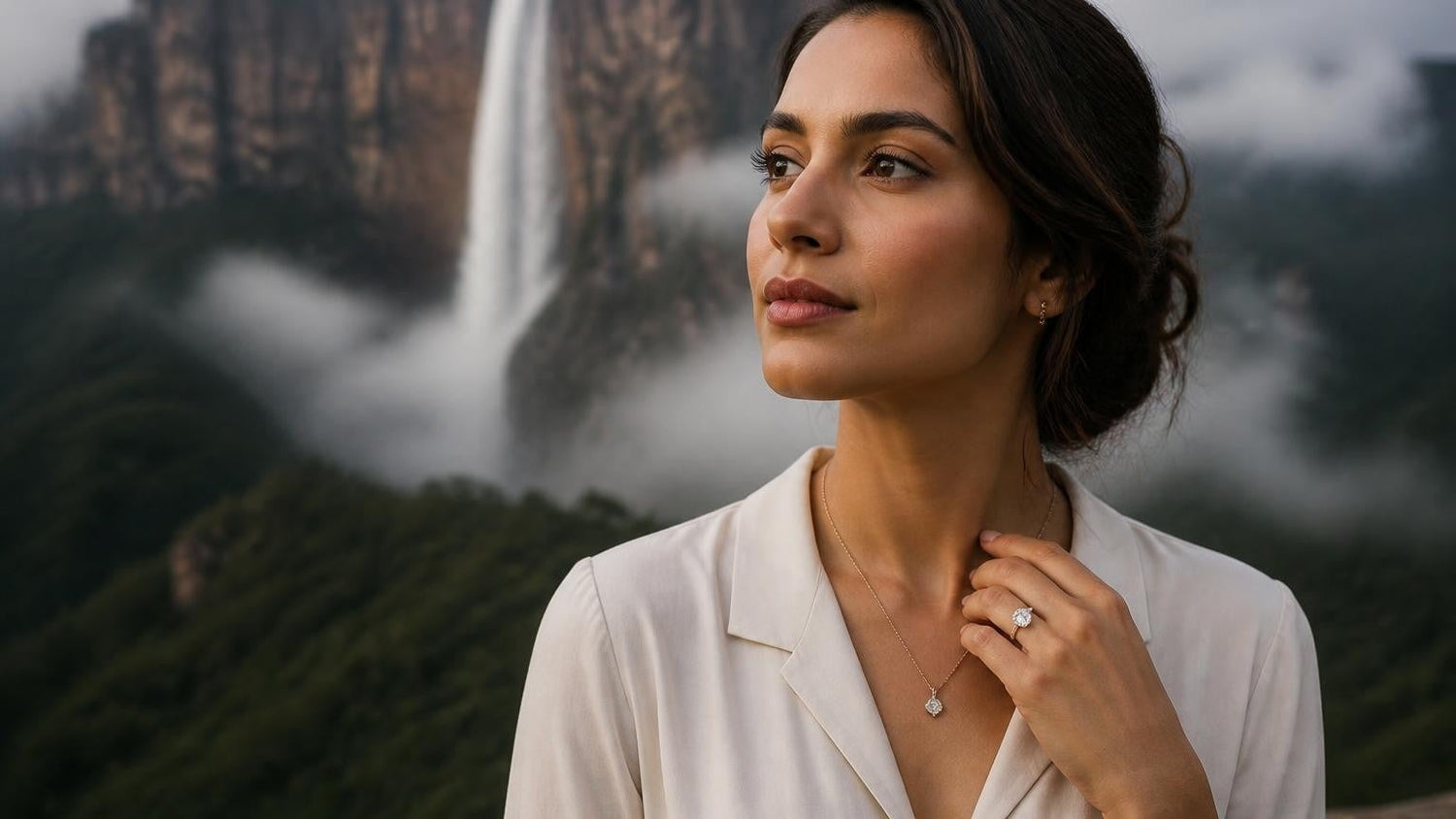 Best engagement rings in Venezuela — Satéur Destinée Ring™ with Angel Falls backdrop