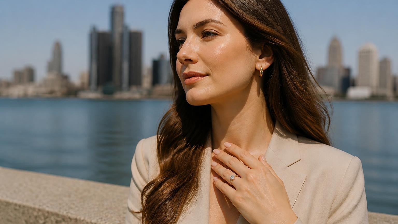 Best engagement rings in Windsor Ontario — Satéur Destinée Ring at the Detroit River waterfront