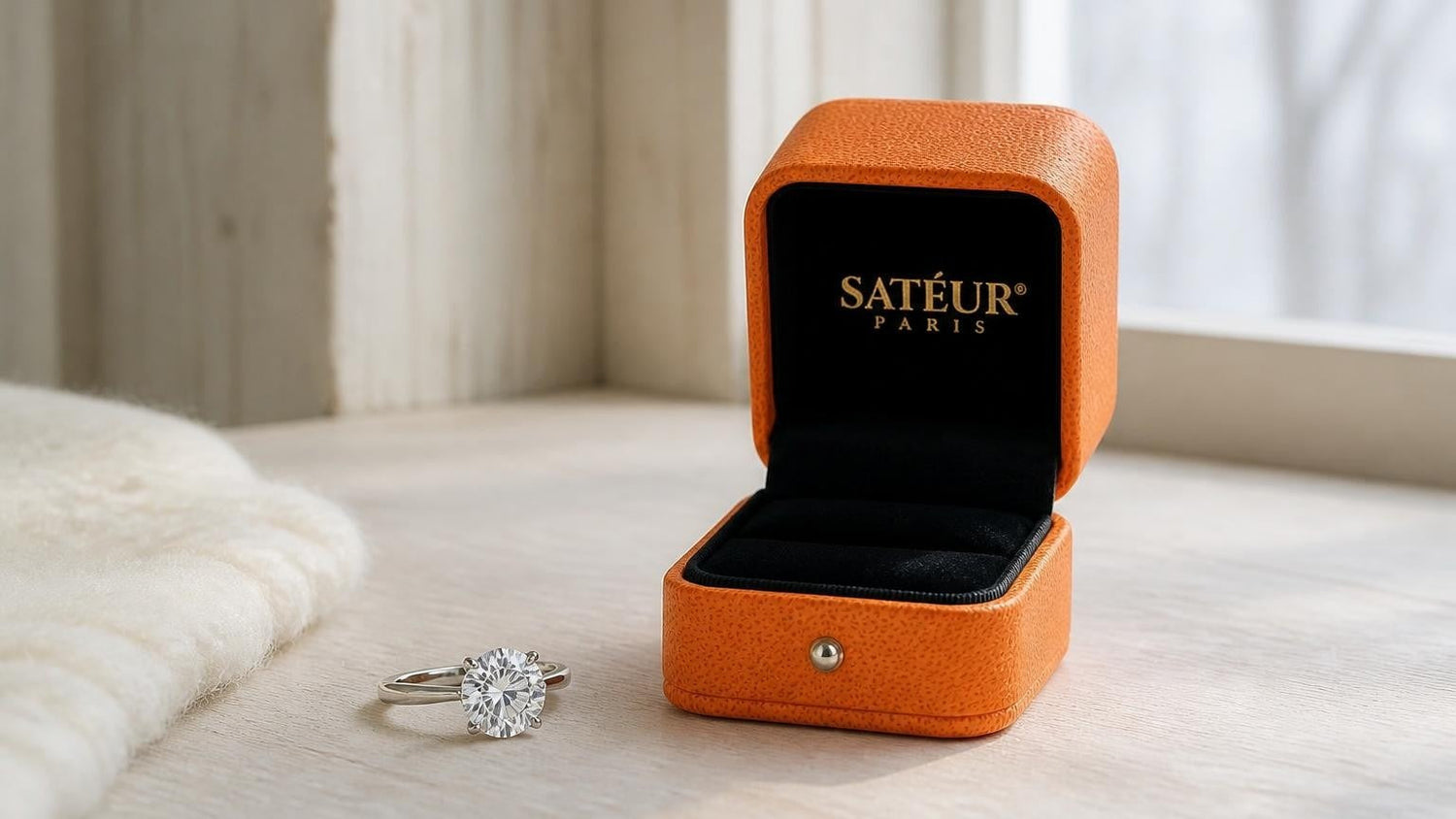 Second act ring on bleached birch with open Satéur box