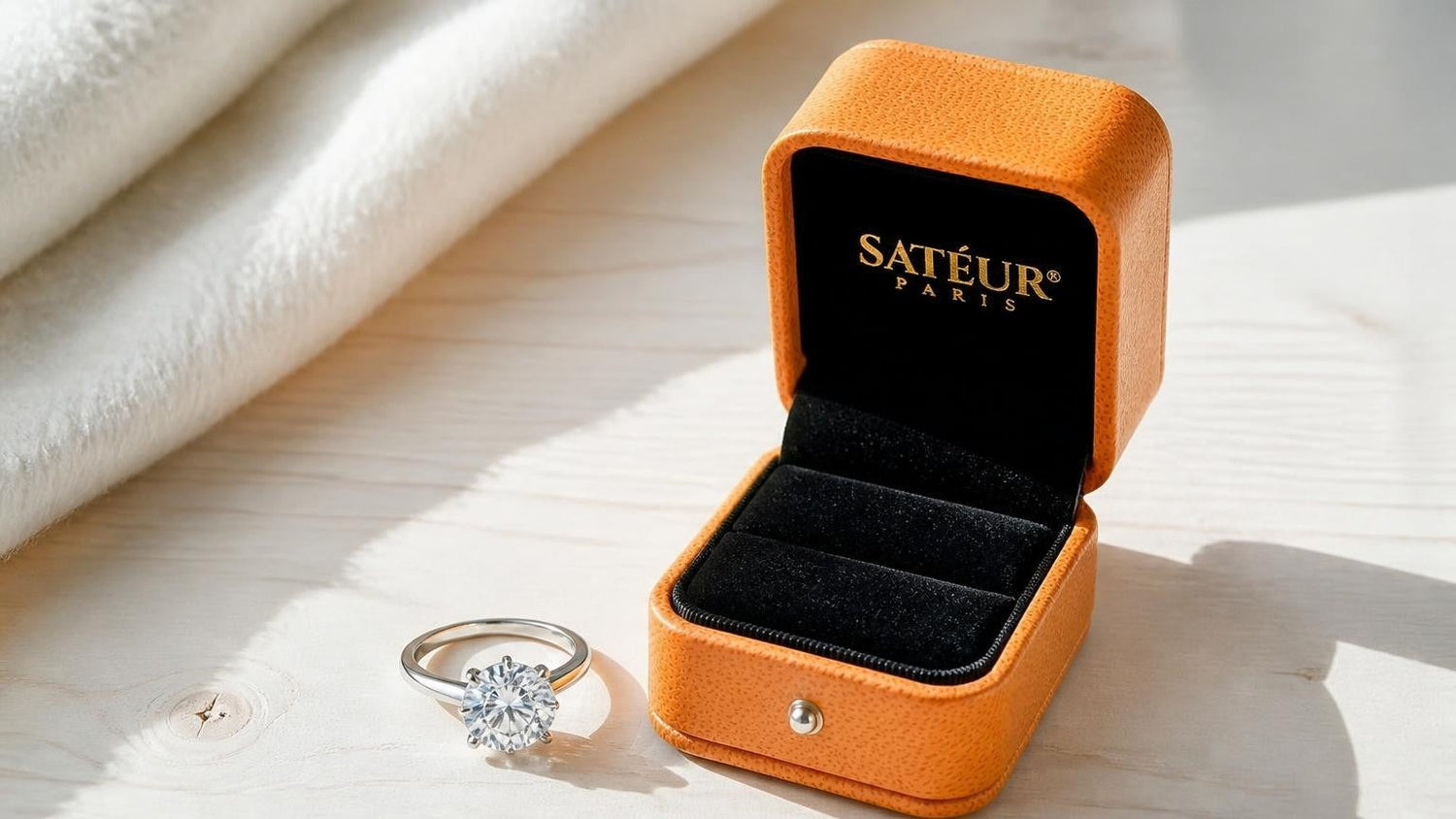 Satéur Gems diamond simulant ring in winter loft — simulated diamond meaning