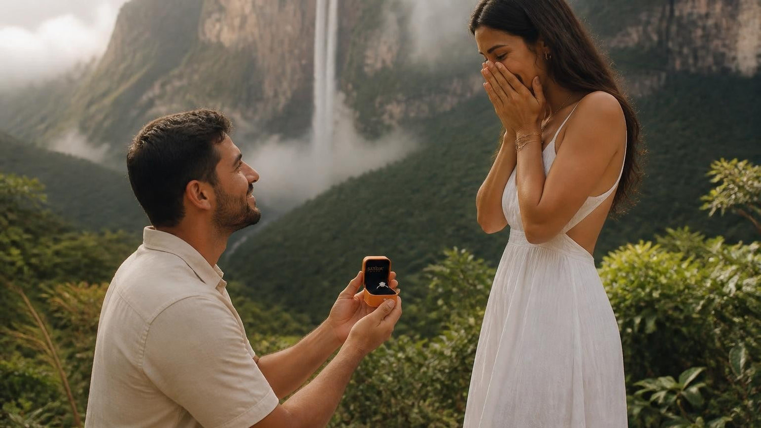 Marriage proposal in Venezuela with the Satéur Destinée Ring — at the foot of Angel Falls