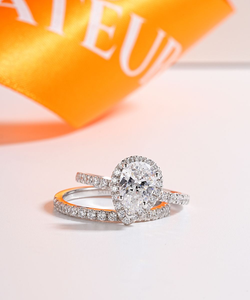 Satéur Perle Wedding Diamond Ring Set™, 18K White Gold