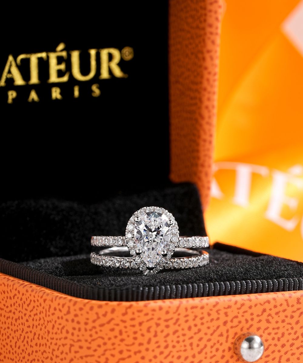 Satéur Perle Wedding Diamond Ring Set™, 18K White Gold