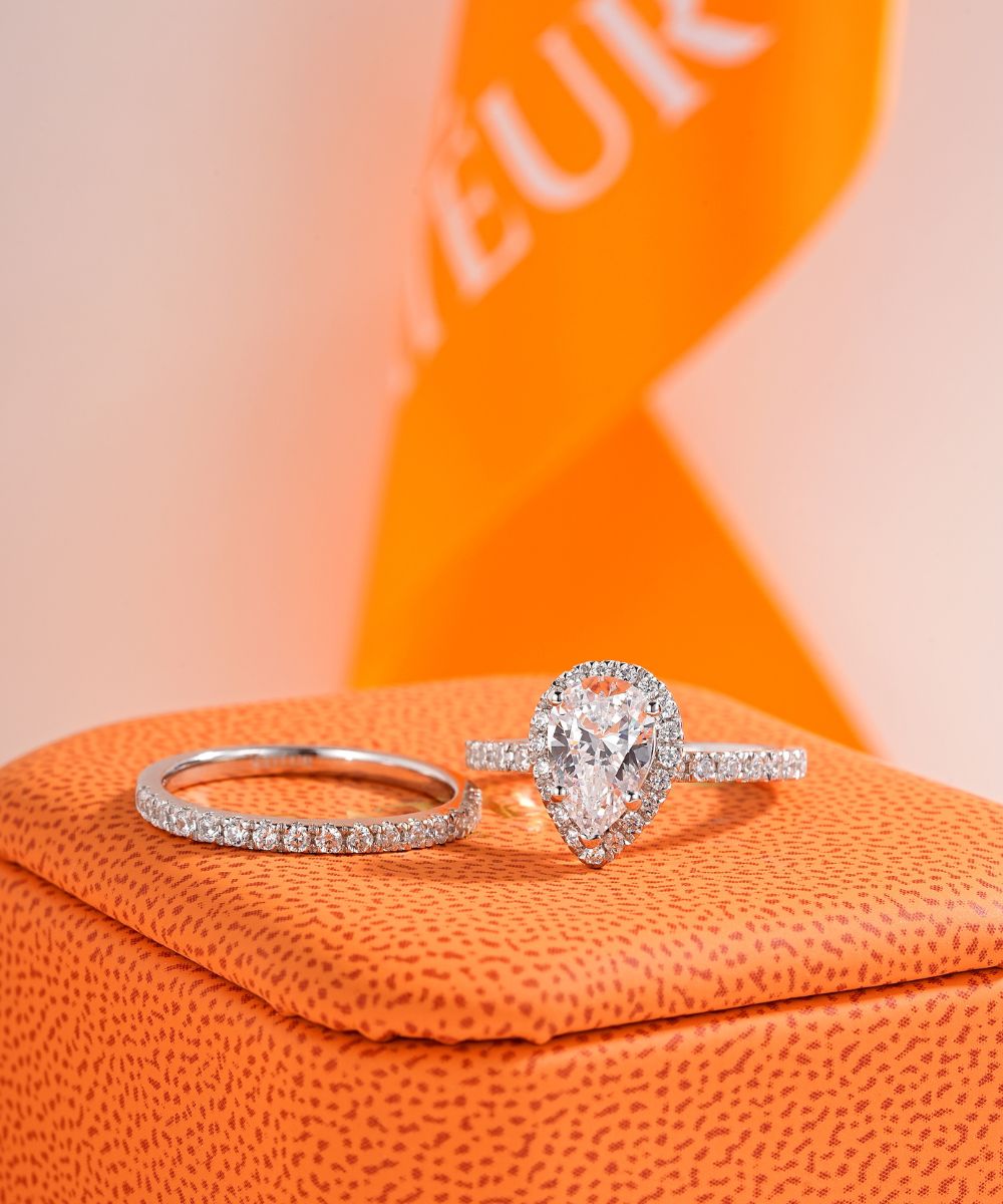 Satéur Perle Wedding Diamond Ring Set™, 18K White Gold