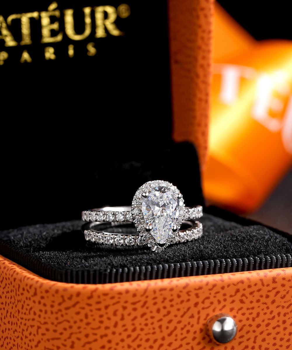 Satéur Perle Wedding Diamond Ring Set™, 18K White Gold