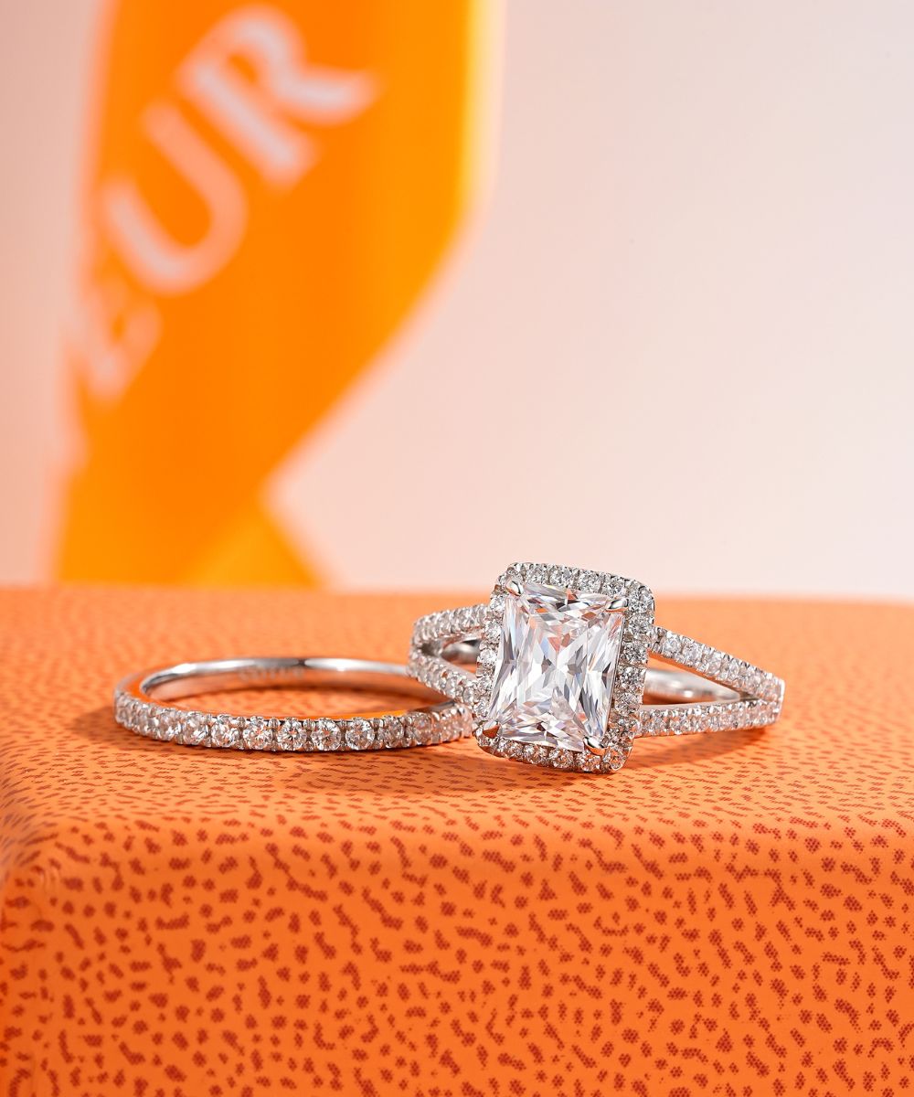 Satéur Radieux Wedding Diamond Ring Set™, 18K White Gold