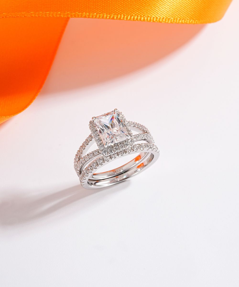 Satéur Radieux Wedding Diamond Ring Set™, 18K White Gold