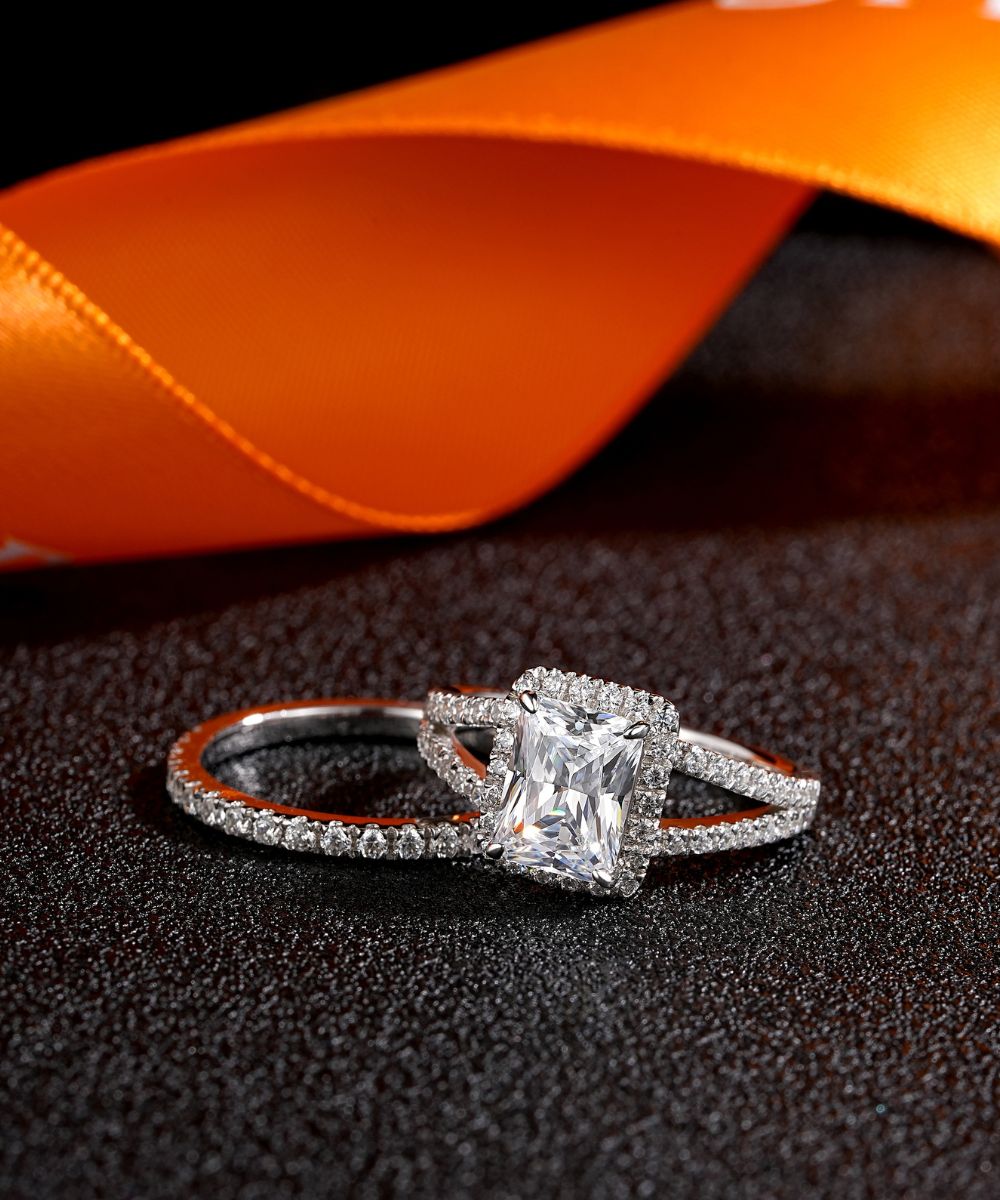 Satéur Radieux Wedding Diamond Ring Set™, 18K White Gold