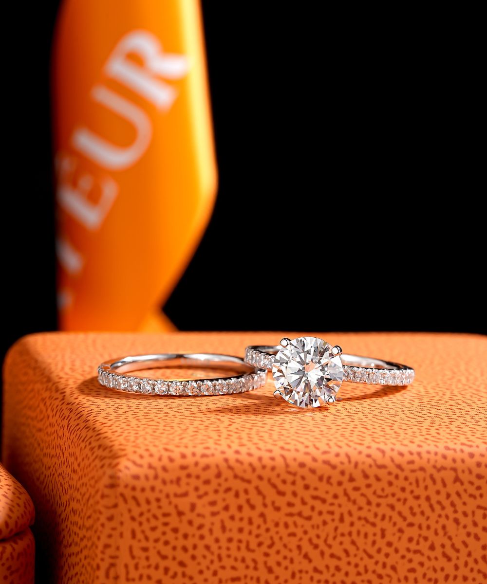 Satéur Cercle Wedding Diamond Ring Set™, 18K White Gold