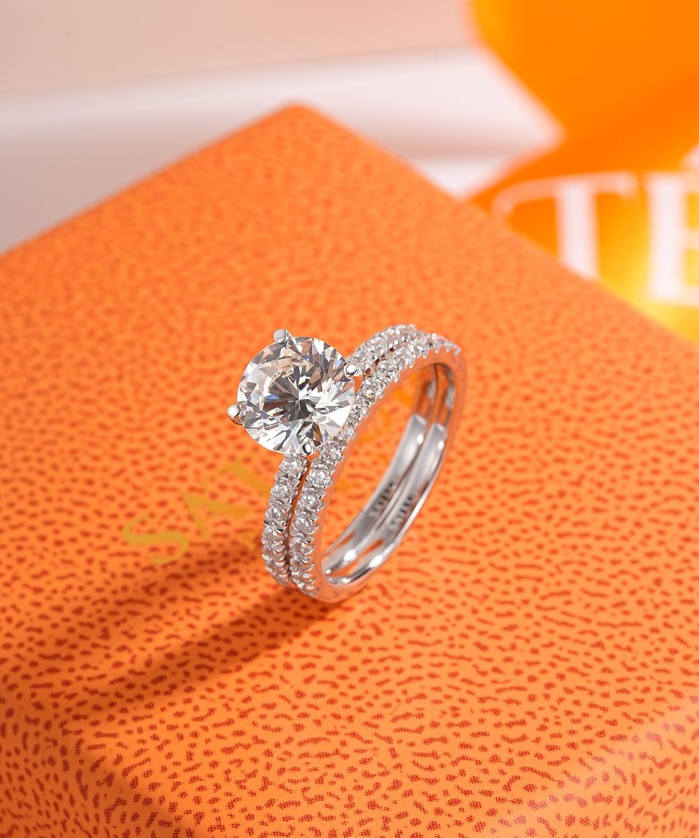 Satéur Cercle Wedding Diamond Ring Set™, 18K White Gold