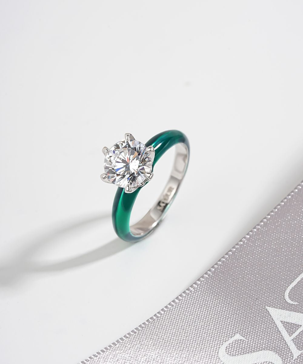 Satéur Colorée Peacock Green Diamond Ring™, 18K White Gold