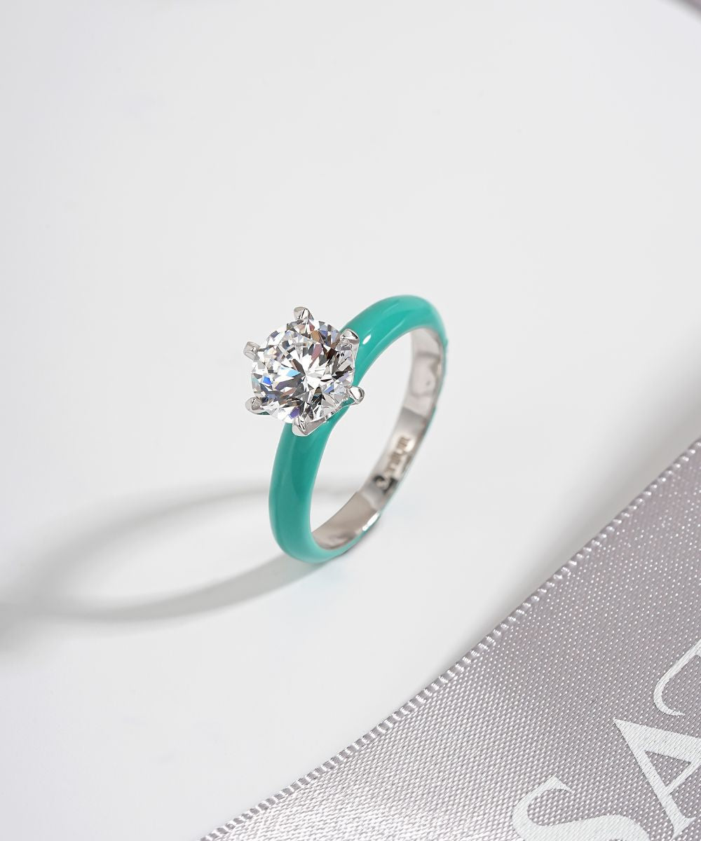 Satéur Colorée Turquoise Diamond Ring™, 18K White Gold
