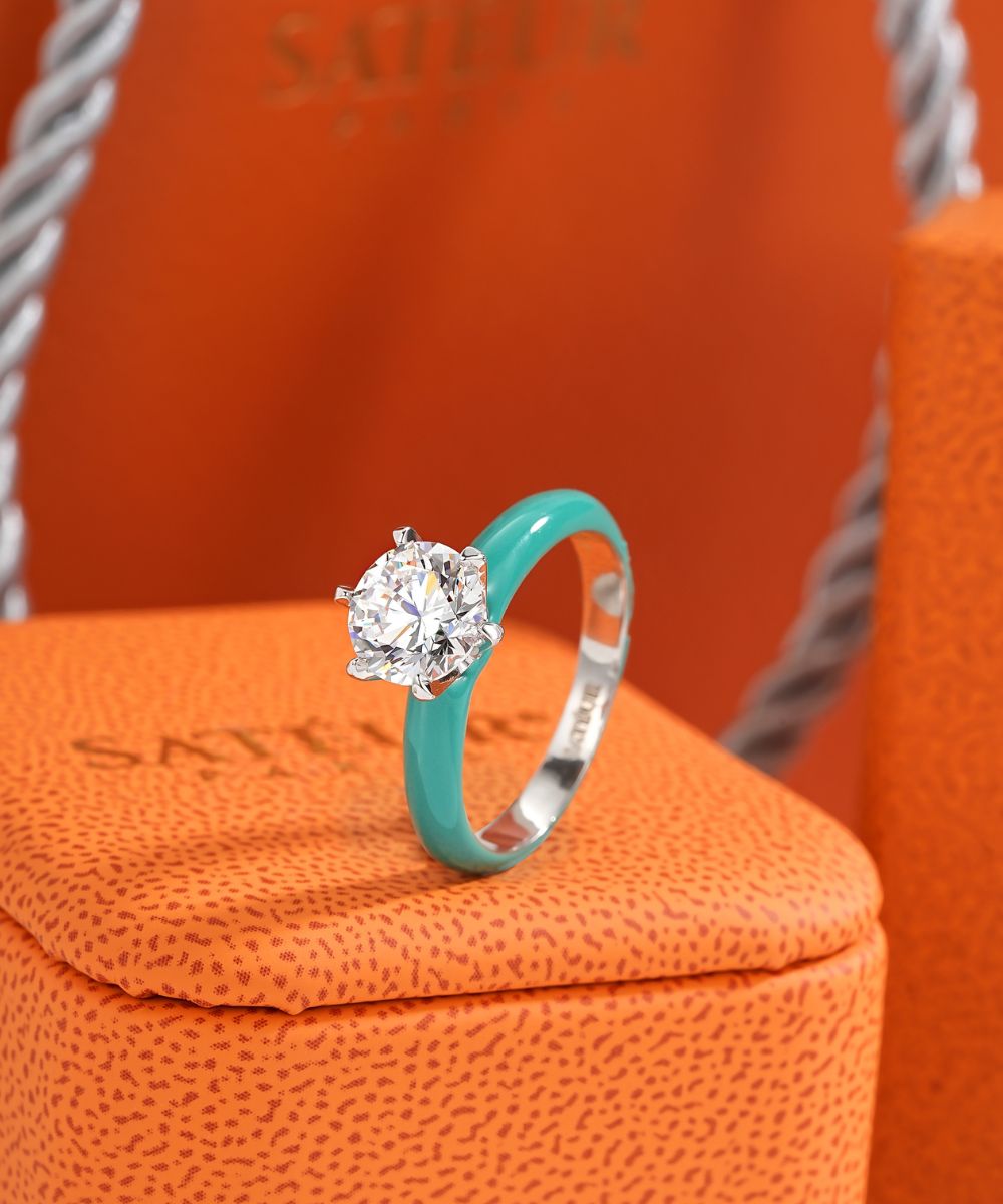 Satéur Colorée Turquoise Diamond Ring™, 18K White Gold