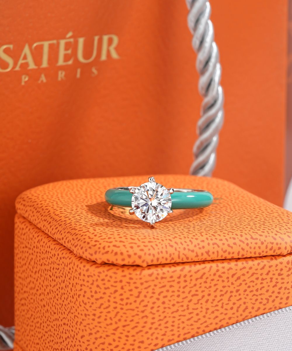 Satéur Colorée Turquoise Diamond Ring™, 18K White Gold